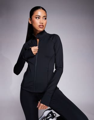 4505 - Icon - Langärmlige, figurformende Jacke in Schwarz mit Reißverschluss