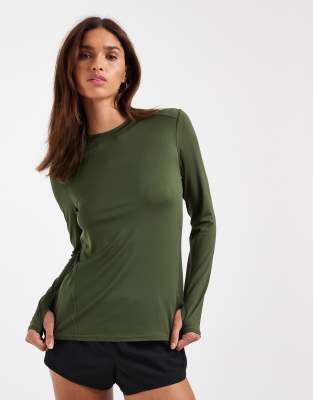 4505 - Icon - Langärmliges Lauf-Oberteil aus schnell trocknendem Material in Khaki-Grün