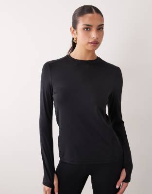 4505 - Icon - Langärmliges Lauf-Oberteil aus schnell trocknendem Material in Schwarz