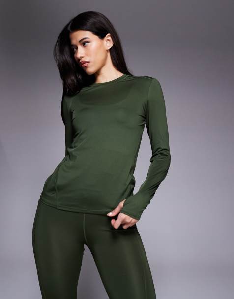 4505 – Icon – Langärmliges Sport-Oberteil mit schmalem Schnitt aus schnelltrocknendem Material in Khaki - view 1