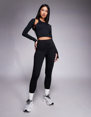 4505 - Icon - Lauf-Leggings aus Thermostoff in Schwarz mit hohem Bund