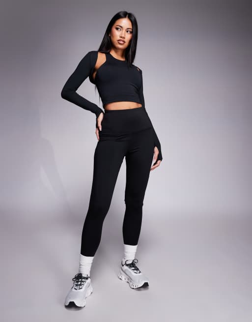 4505 – Icon – Lauf-Leggings aus Thermostoff in Schwarz mit hohem Bund, 2 von 5