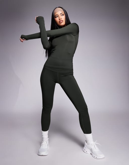 4505 - Icon - Leggings da palestra kaki scuro con tasca interna modellanti sul retro, 3 di 5