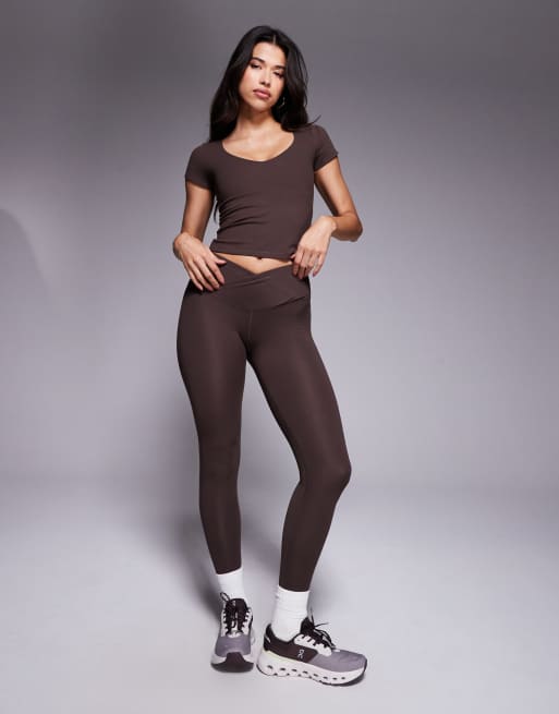 4505 - Icon - Leggings da yoga color cioccolato prugna morbidi al tatto con vita avvolgente