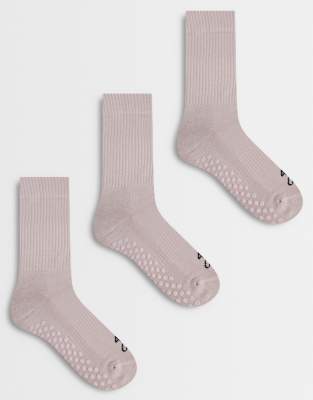 Icon - Lot de 3 paires de chaussettes antidérapantes pour le Pilates - Rose blush M