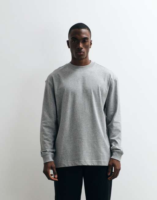 4505 - Icon - Maglietta a maniche lunghe oversize grigio mélange in cotone pesante con finitura quick dry, 2 di 5