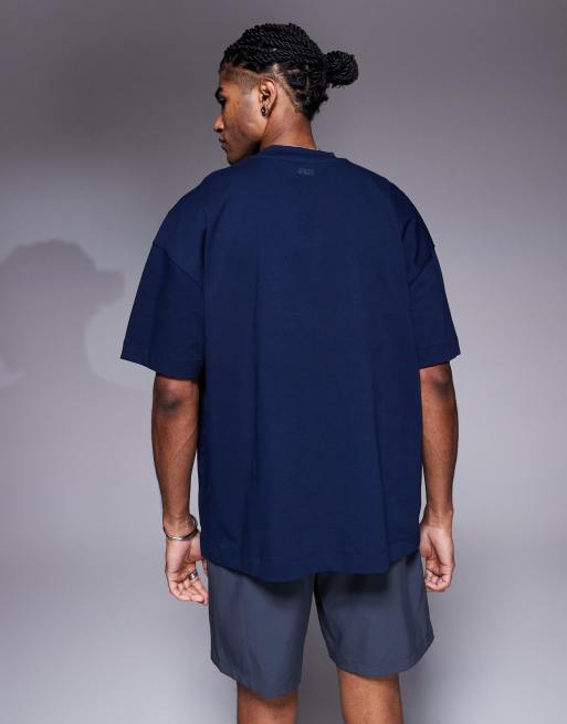 4505 – Icon – Marinblå t-shirt i kraftig bomull och oversize med snabbtorkande finish, 3 av 4