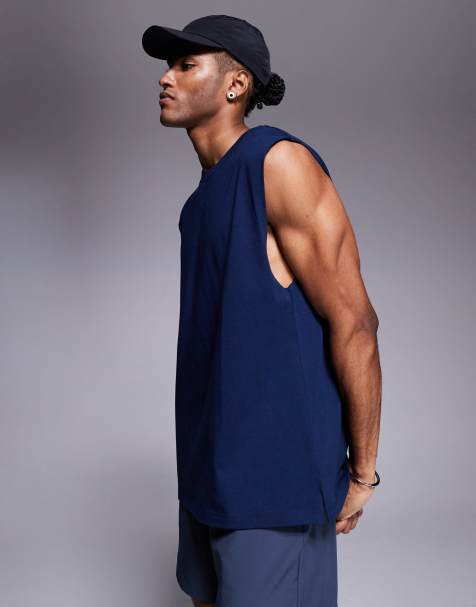 4505 - Icon - Marineblå oversized trænings-tanktop i bomuld med hurtigttørrende finish - view 1