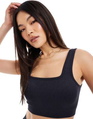 4505 Icon medium impact seamless ribbed sports bra with square neck in navy-Neutral