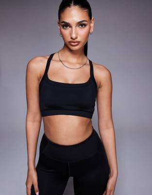 4505 Icon medium support square neck sports bra with adjustable straps in black