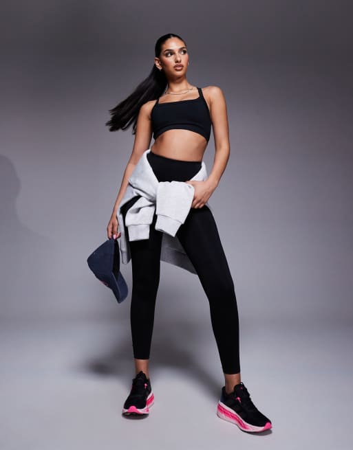 4505 Icon medium support square neck sports bra with adjustable straps in black , 2 of 4