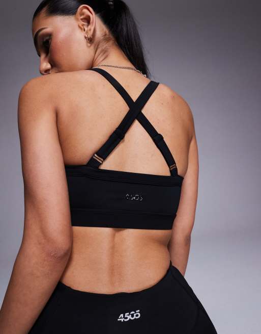 4505 Icon medium support square neck sports bra with adjustable straps in black , 3 of 4