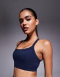 [ASOS] 4505 Icon medium support square neck sports bra with adjustable straps in deep navy 6 Deep Navy