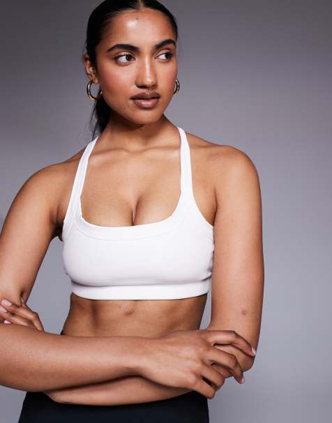 4505 Icon soft touch medium support soft touch square neck sports bra in white 