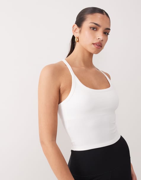 4505 Icon soft touch yoga cami with inner bra and adjustable straps in white