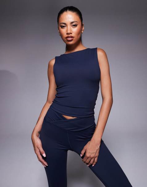 4505 Icon soft touch high neck tank with inner bra in midnight navy