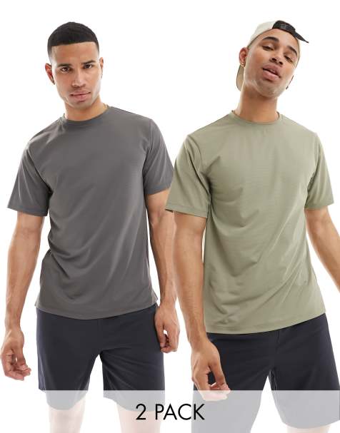 4505 – Icon – Mörkgrå och kakifärgad tränings-t-shirt i snabbtorkande material, 2-pack - view 1