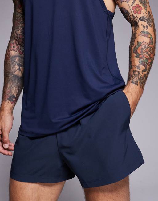 4505 - Icon - Mørk marineblå hurtigttørrende 8-cm-løbeshorts med telefonlomme bagpå, 2 af 5