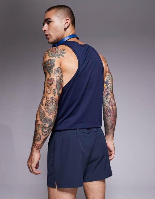 4505 - Icon - Mørk marineblå hurtigttørrende 8-cm-løbeshorts med telefonlomme bagpå, 3 af 5