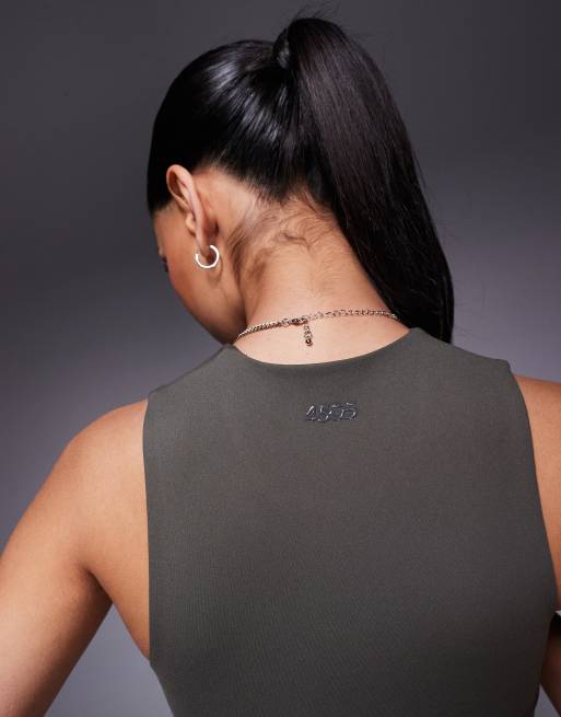 4505 Icon - Mørk olivengrøn tanktop med høj hals og indvendig BH i blødt stof , 4 af 4