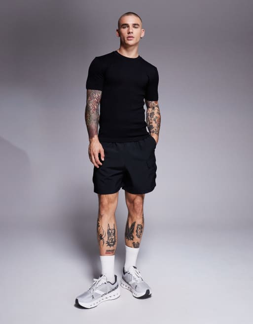 4505 - Icon - Naadloos geribbeld muscle fit trainingsshirt in zwart , 2 van 4
