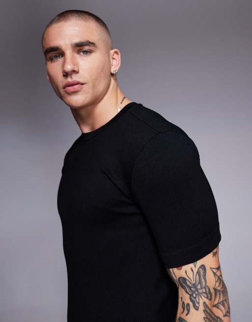 4505 - Icon - Naadloos geribbeld muscle fit trainingsshirt in zwart , 3 van 4