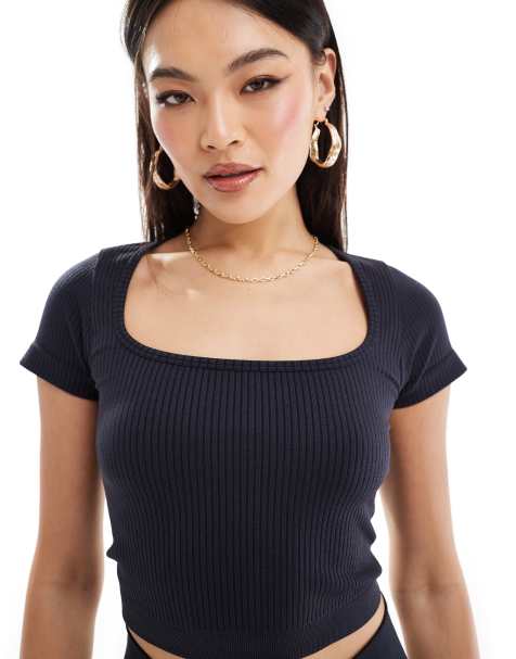 4505 - Icon - Naadloos geribbeld performance T-shirt in marineblauw - view 1