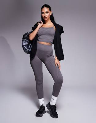 4505 - Icon - Nahtlose, gerippte Sport-Leggings in Stahlgrau