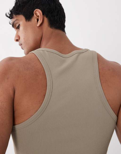 4505 – Icon – Nahtloses, geripptes Slim-Fit-Trägershirt in Graubeige, 2 von 5