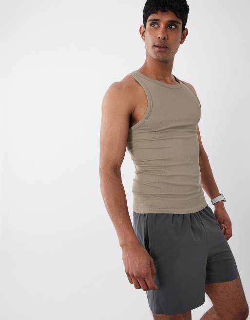 4505 – Icon – Nahtloses, geripptes Slim-Fit-Trägershirt in Graubeige, 3 von 5