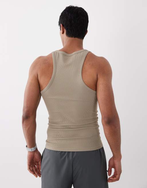 4505 – Icon – Nahtloses, geripptes Slim-Fit-Trägershirt in Graubeige, 4 von 5
