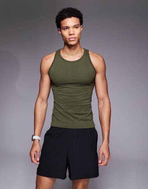 4505 – Icon – Nahtloses, geripptes Slim-Fit-Trägershirt in Khaki - view 1