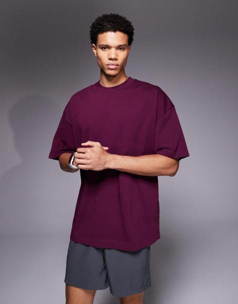 4505 – Icon – Oversize-T-Shirt aus schwerer Baumwolle in verwaschenem Burgunderrot mit schnell trocknendem Finish - view 1