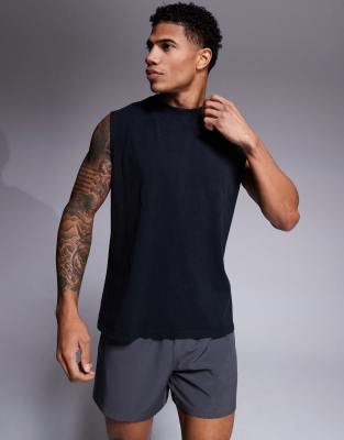 4505 Icon oversized cotton pump training tank top with quick dry finish in black