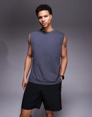 4505 Icon Oversized Cotton Pump Training Tank With Quick Dry Finish In Blue