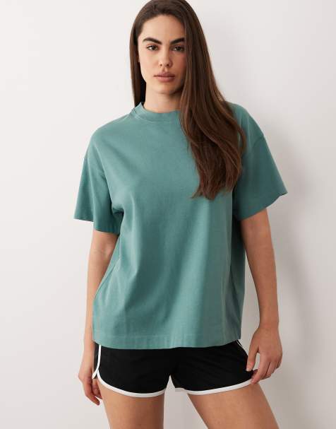4505 - Icon - Oversized T-shirt van zwaar katoen met sneldrogende afwerking in saliegroen met wassing - view 1