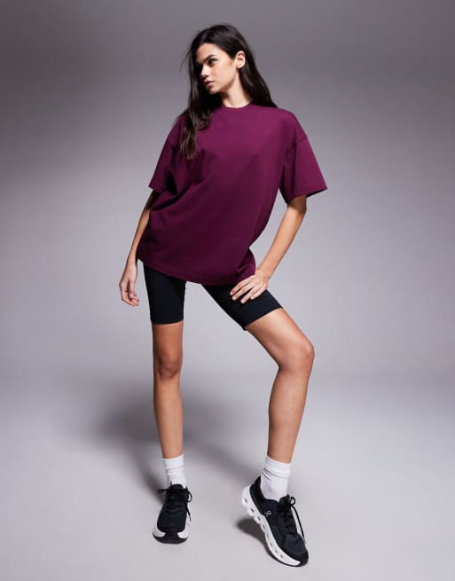 4505 - Icon - Oversized T-shirt van zwaar sneldrogend katoen in bordeauxrood met wassing, 2 van 4