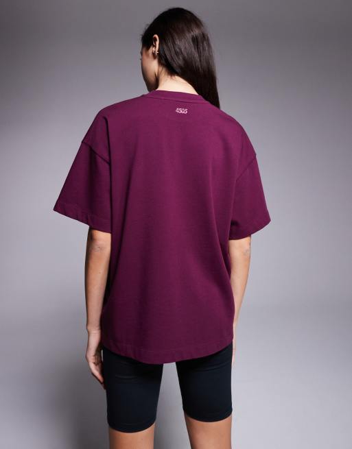 4505 - Icon - Oversized T-shirt van zwaar sneldrogend katoen in bordeauxrood met wassing, 4 van 4