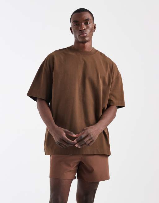 4505 - Icon - Oversized T-shirt van zwaar sneldrogend katoen in bruin met wassing, 2 van 5