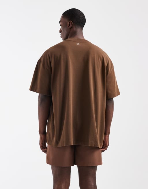 4505 - Icon - Oversized T-shirt van zwaar sneldrogend katoen in bruin met wassing, 5 van 5