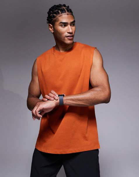 4505 - Icon - Oversized trainingstanktop van sneldrogend katoen in terracotta - view 1