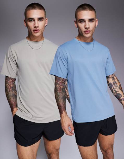 4505 - Icon - Pakke med 2 trænings-t-shirt i hurtigttørrende materiale i gråbrun og skiferblå - view 1