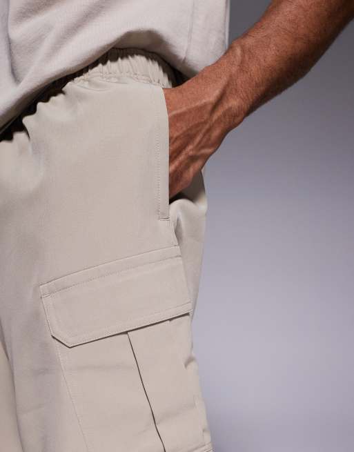 4505 - Icon - Pantaloncini cargo da allenamento quick dry da 18 cm color pietra con tasche con zip, 3 di 5