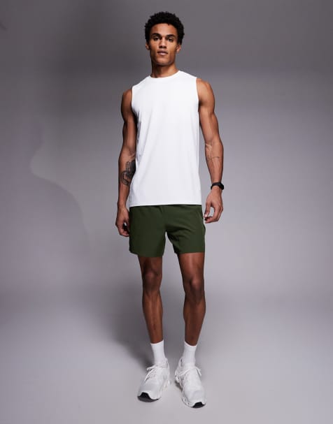 4505 - Icon - Pantaloncini da allenamento da 13 cm in tessuto ad asciugatura rapida kaki con tasche con zip - view 1