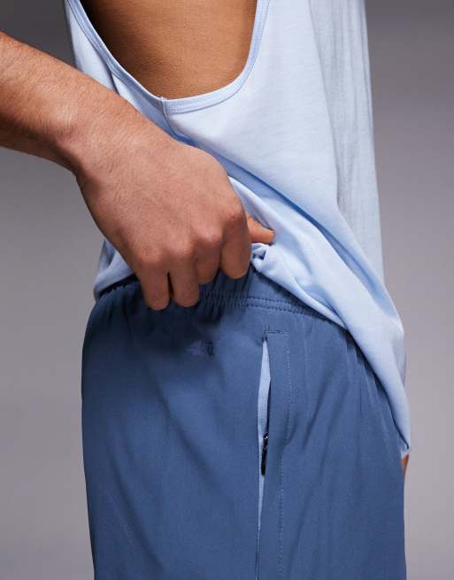 4505 - Icon - Pantaloncini da allenamento quick dry da 13 cm blu gesso con tasche con zip, 5 di 5