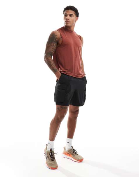 4505 Icon performance jersey quick dry drop armhole training vest in rust  - view 1