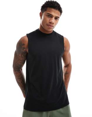 4505 Icon performance jersey quick dry dropped armhole training tank top in black