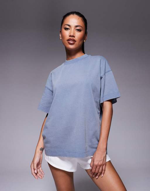 4505 – Icon – Porslinsblå, tvättad, kraftig, oversized t-shirt i bomull med snabbtorkande finish , 4 av 4