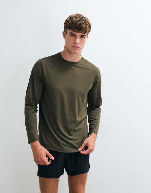 4505 Icon quick dry mesh long sleeve training t-shirt in khaki green, 3 of 5