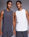 [ASOS] 4505 Icon quick dry mesh training tank 2 pack in graphite and white-Multi XS Graphite & White
